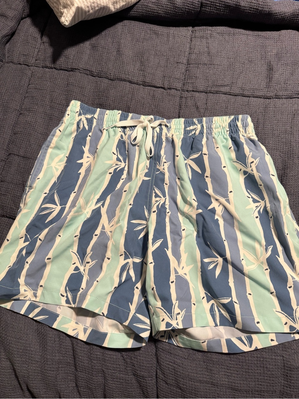 chubbies Blue & Mint Bamboo-Stripe Swim Trunks